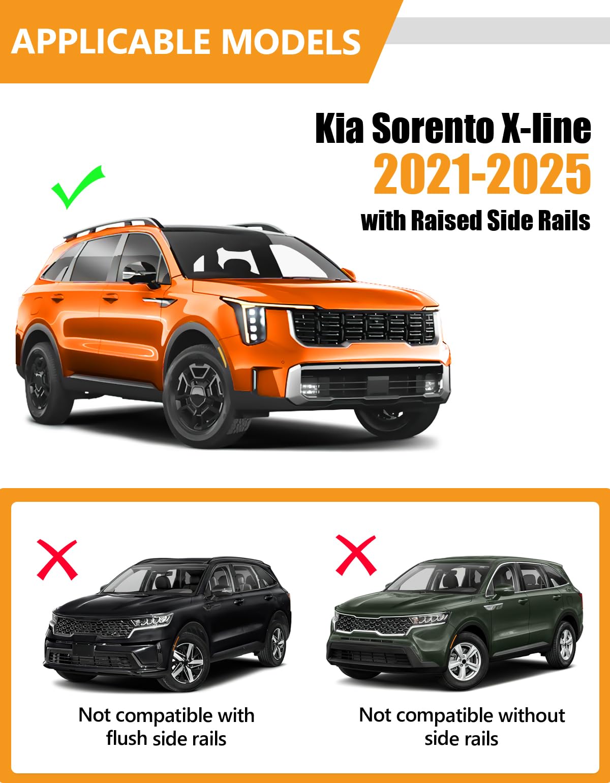 KINGGERI Lockable 260LBS Roof Rack Cross Bars Fit for Kia Sorento X-Line & X-Pro 2021-2025 (with Raised Side Rails)