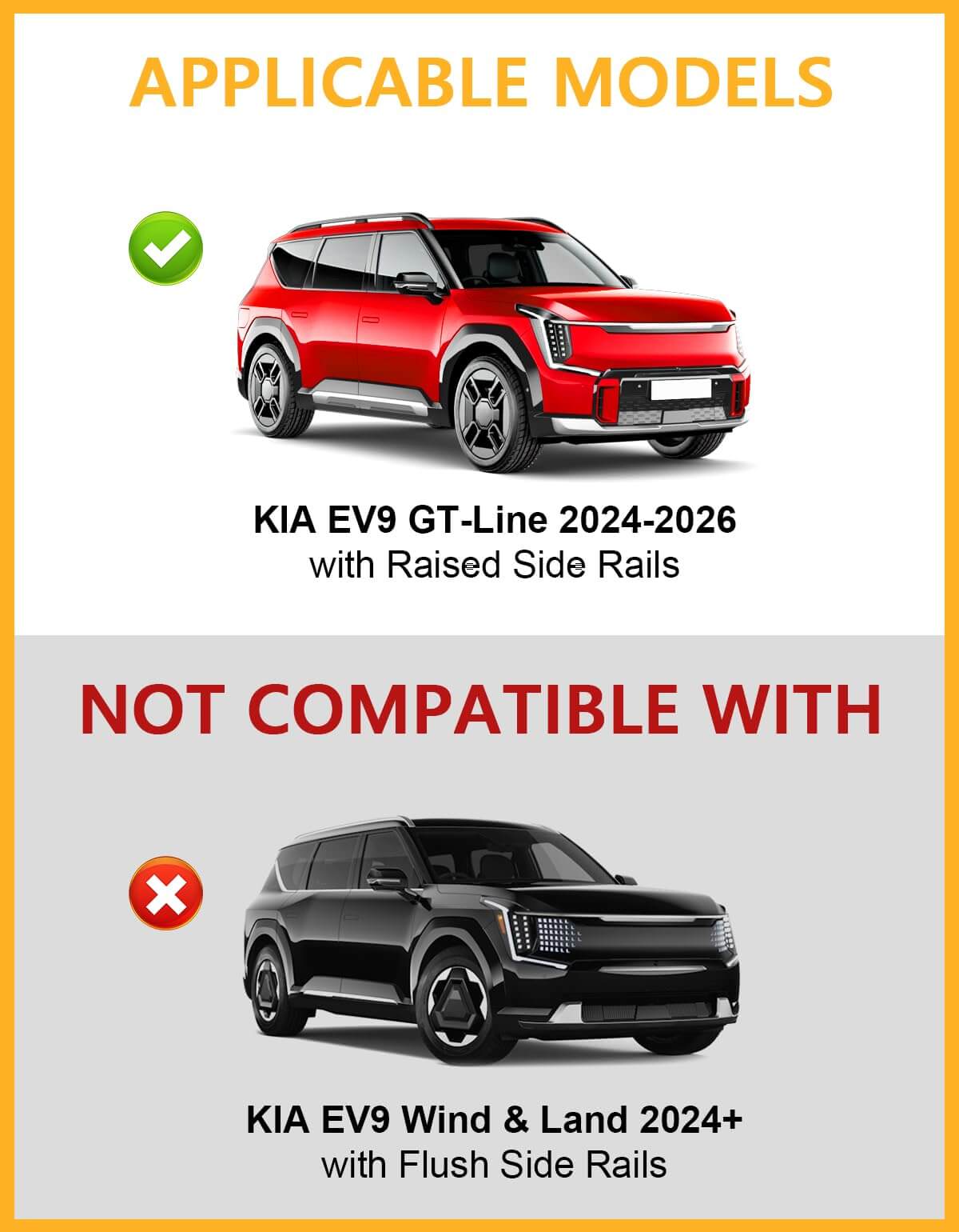 KINGGERI 220lbs Lockable Roof Rack Cross Bars Fit for KIA EV9 2024 2025 GT-Line (Not for Wind & Land) with Raised Rails