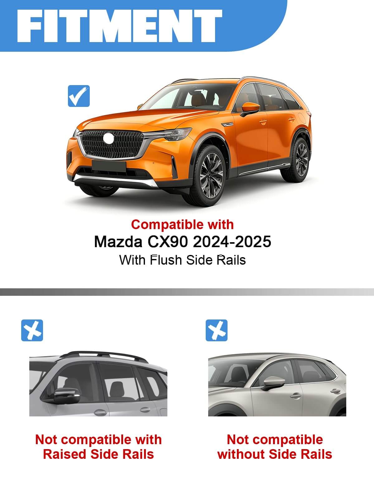 330lbs Roof Rack Cross Bars Compatible with 2024-2026 Mazda CX90 & CX-90 PHEV with Flush Side Rails
