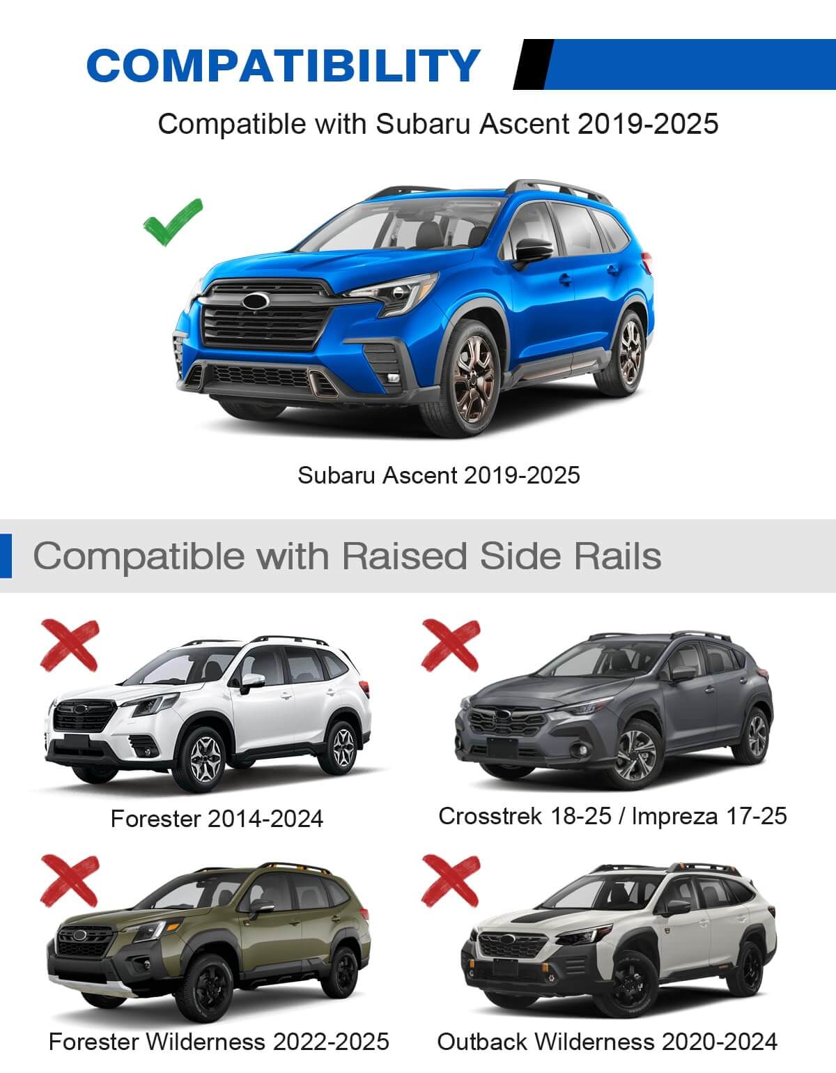 KINGGER 220lbs Roof Rack Cross Bars Compatible with Subaru Ascent 2019-2025, Heavy Duty Aluminum Roof Rails Crossbars