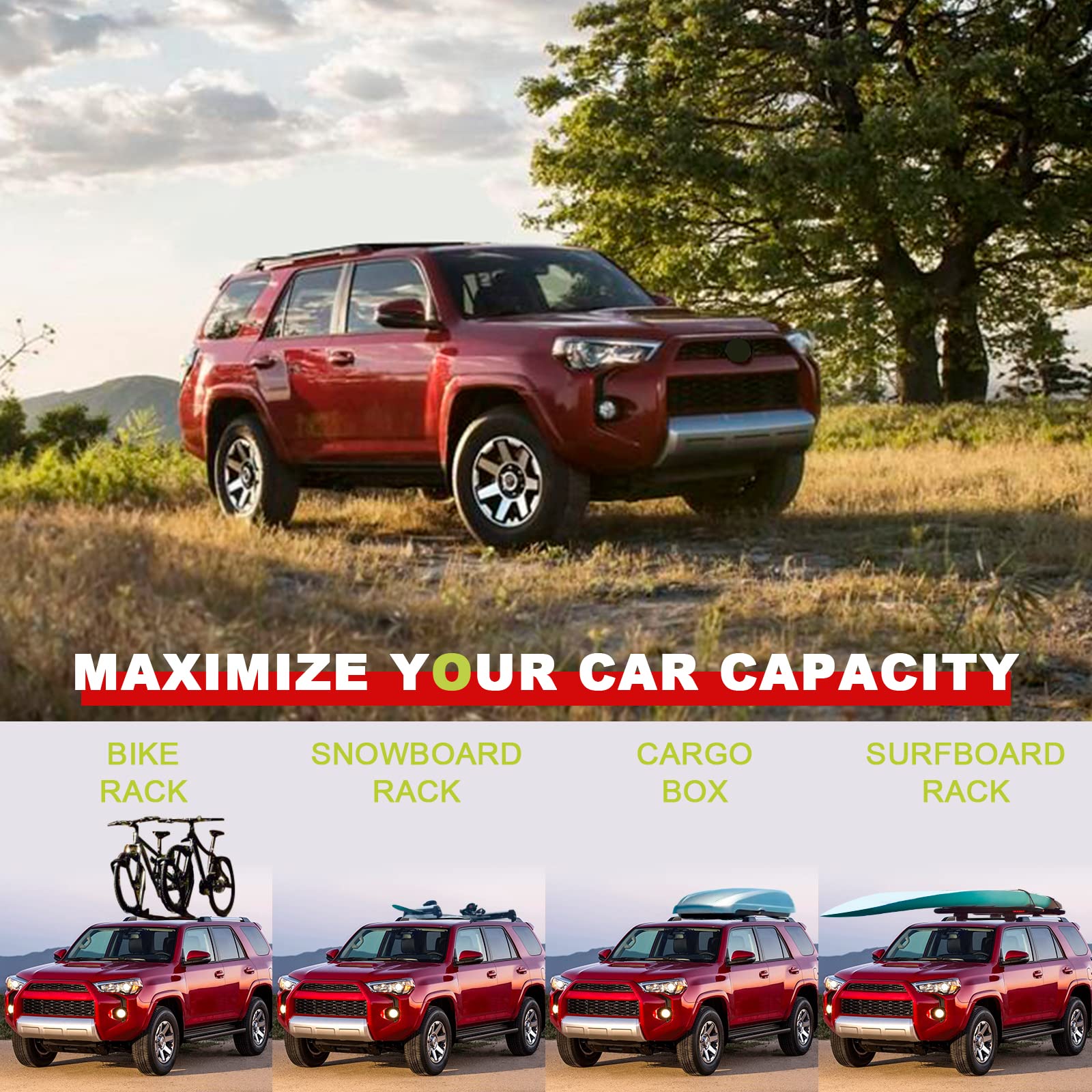 KINGGERI 220lbs Roof Rack Cross Bars Compatible with Toyota 4Runner 2010-2024,Aluminum Crossbars Rails Cargo Rooftop