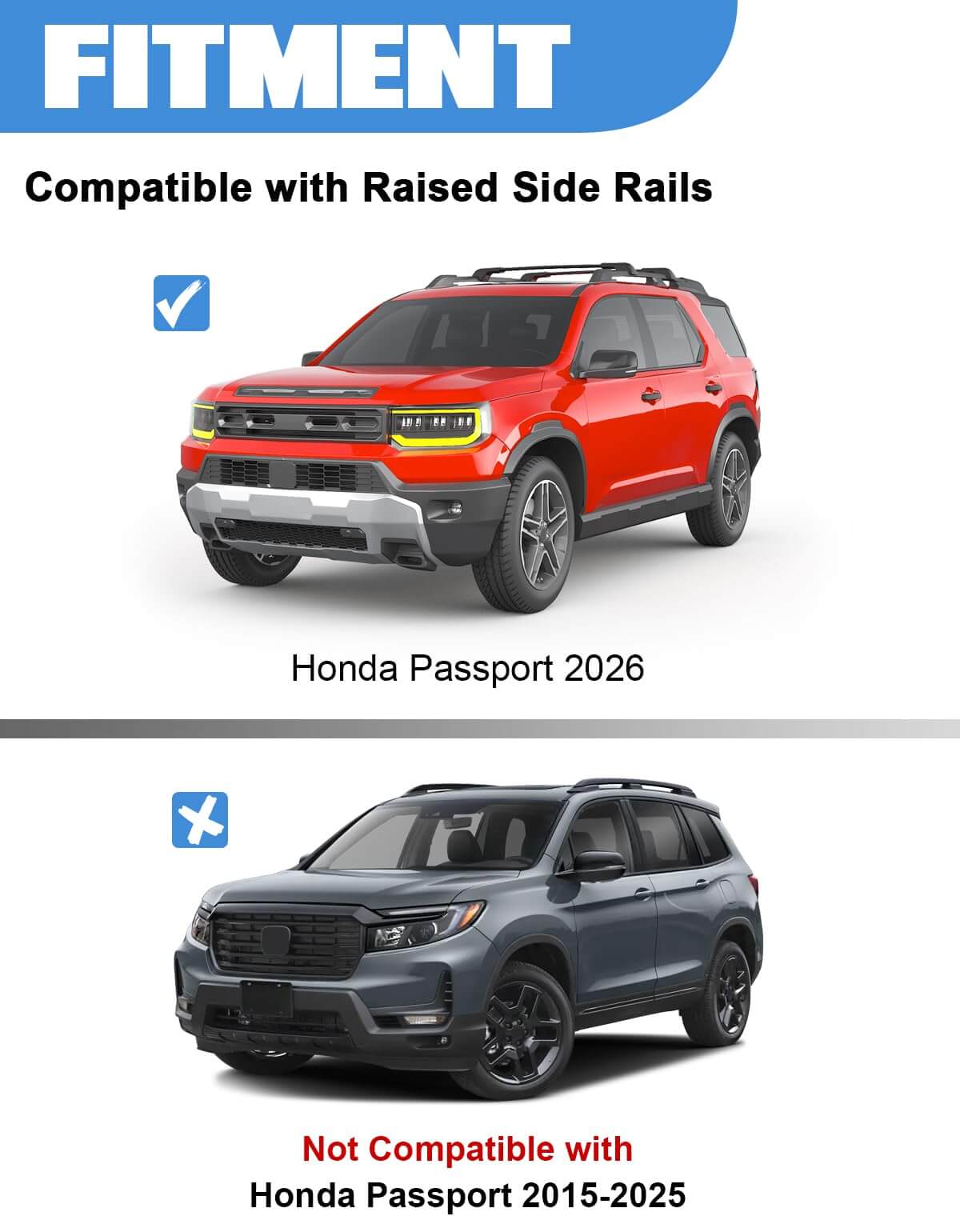 300lb Lockable Roof Rack Cross Bars Compatible with Honda Passport 2026 with Raised Side Rails