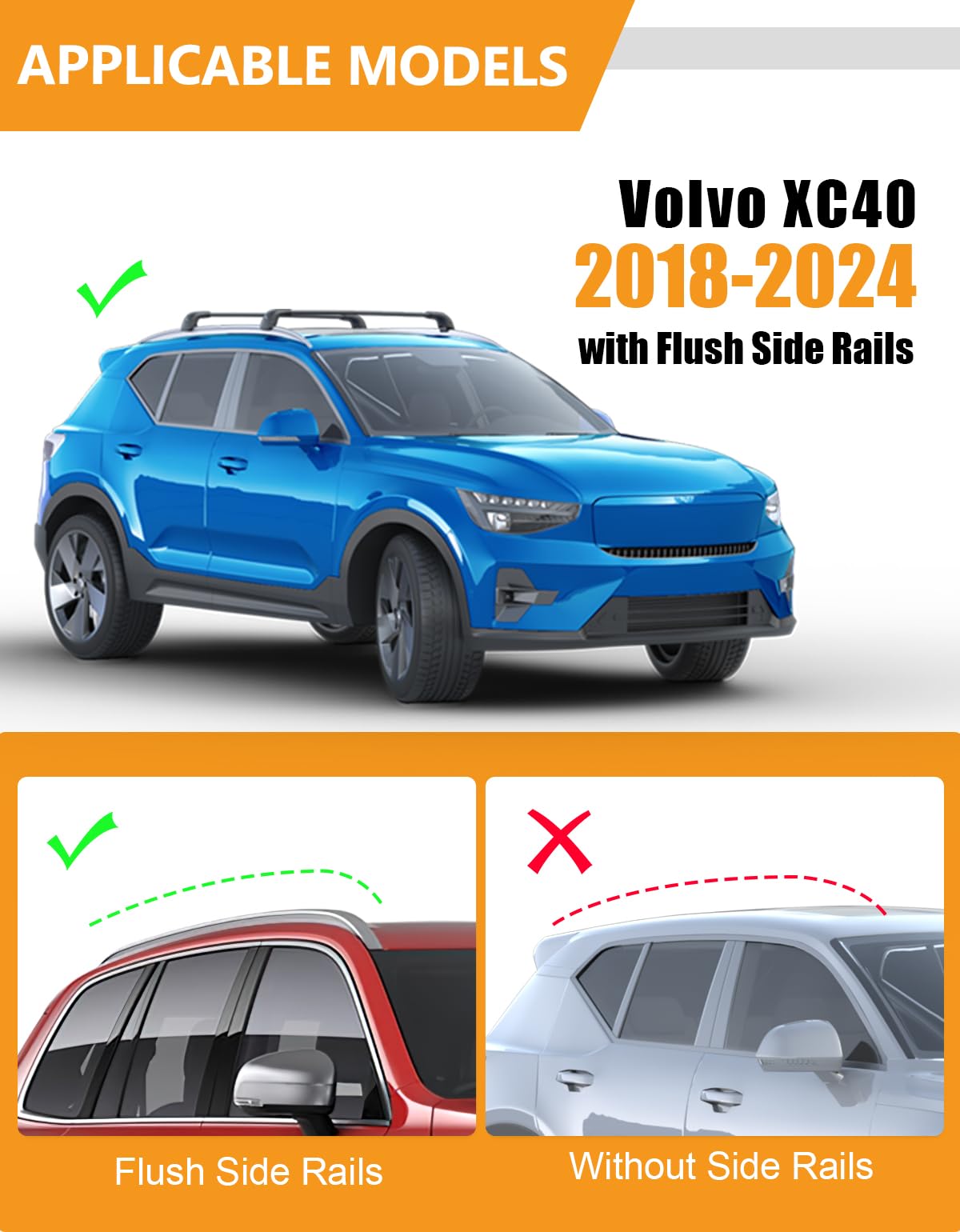 Lockable Roof Rack Cross Bars 220lbs Compatible with Volvo XC-40 XC40 2018-2025