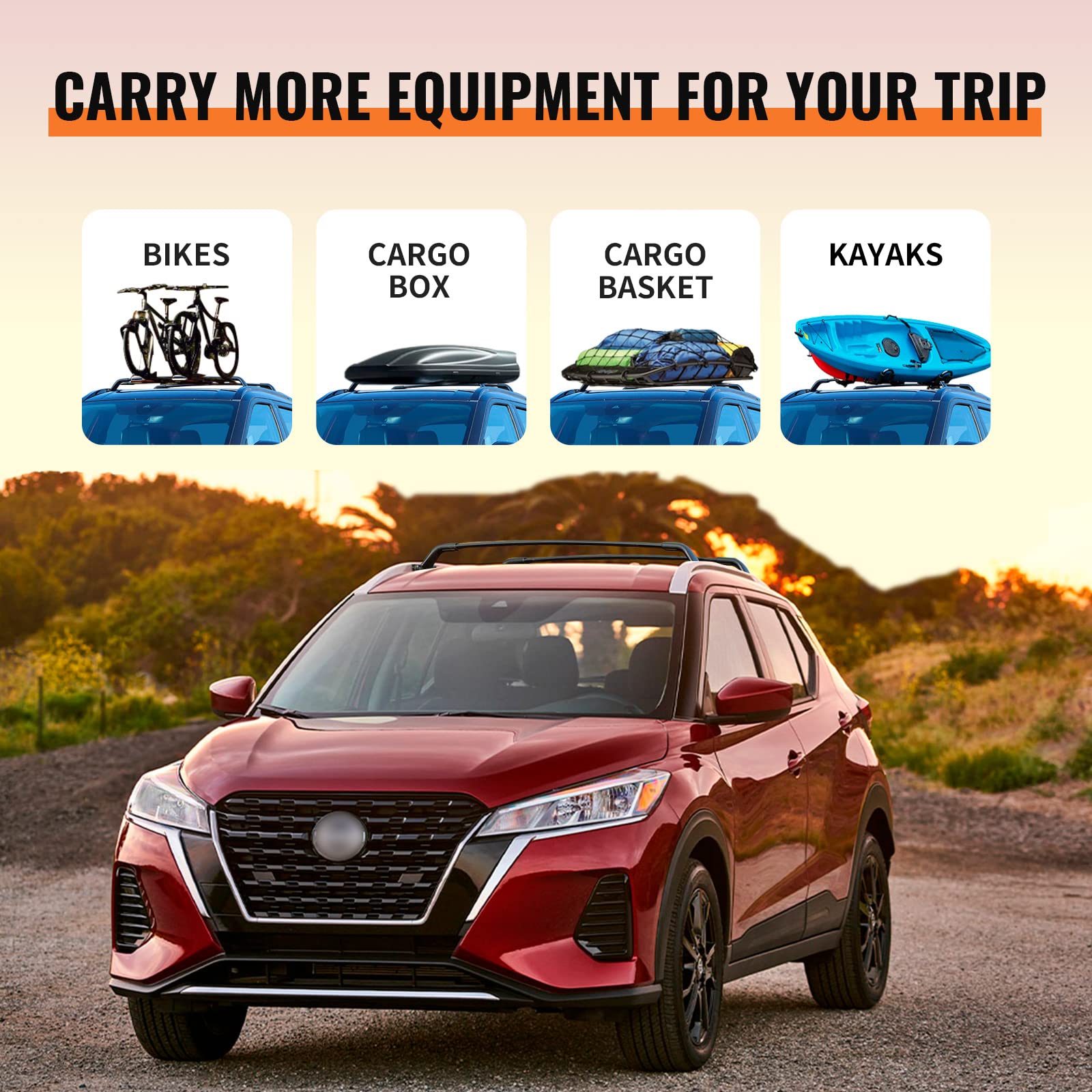 Heavy Duty 220lb Roof Rack Cross Bars Compatible with Nissan Kicks 2017-2024 (Not for 2025)