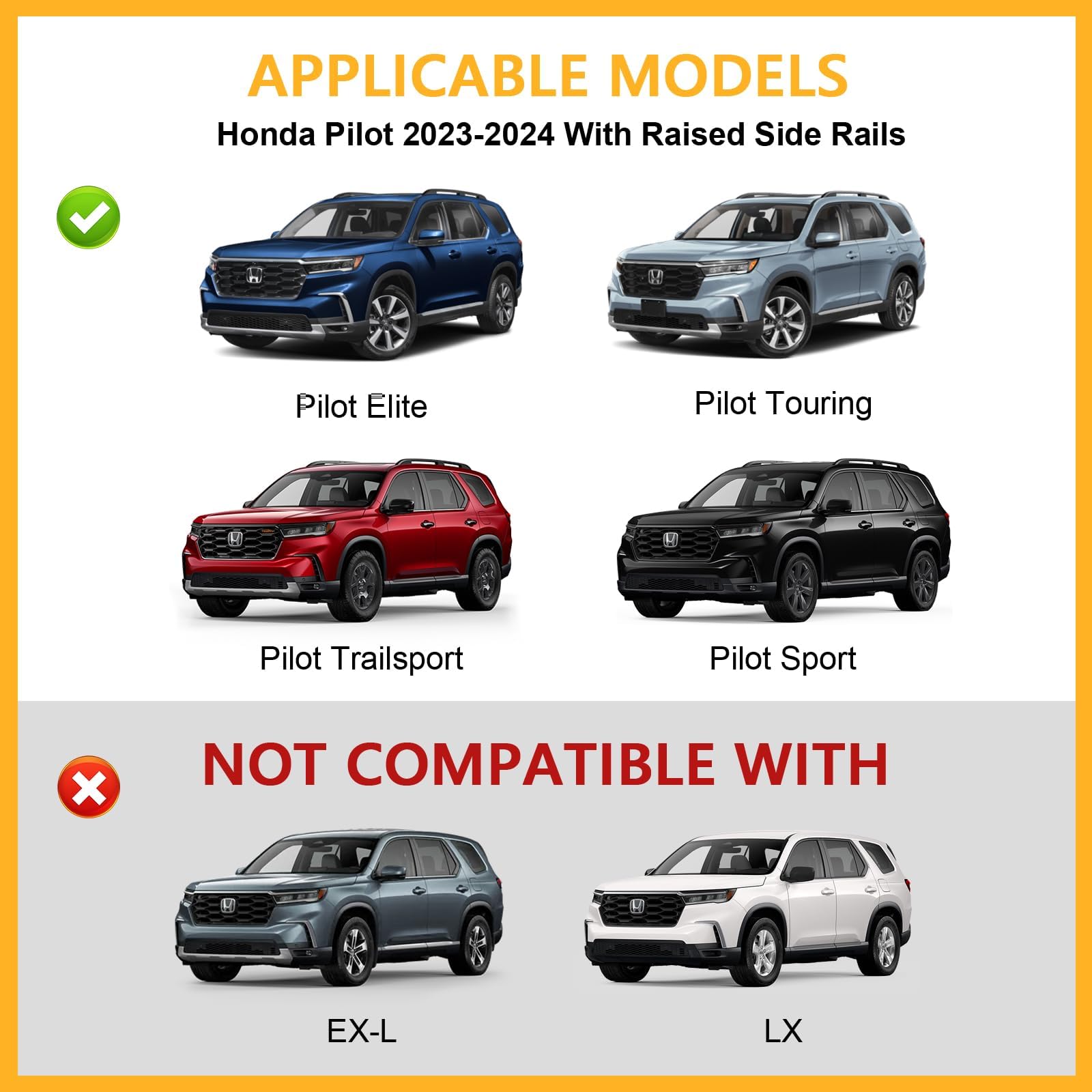 KINGGERI 220lbs Lockable Roof Rack Cross Bars Fit for Honda Pilot 2023-2025 Sport TrailSport Touring Elite with Raised Rails (Not for LX & EX-L)