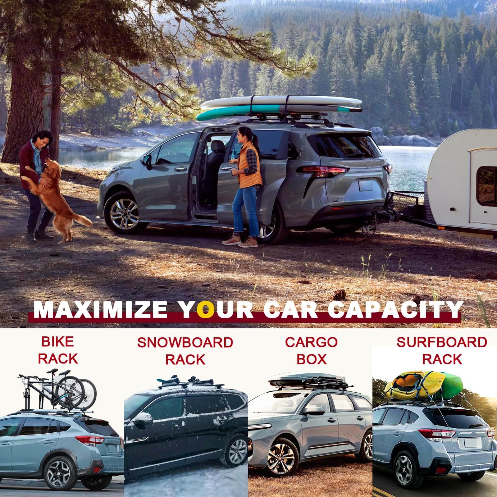 KINGGERI Roof Rack Cross Bars Compatible with Toyota Sienna 2021-2025, Aluminum Roof Rails Crossbars