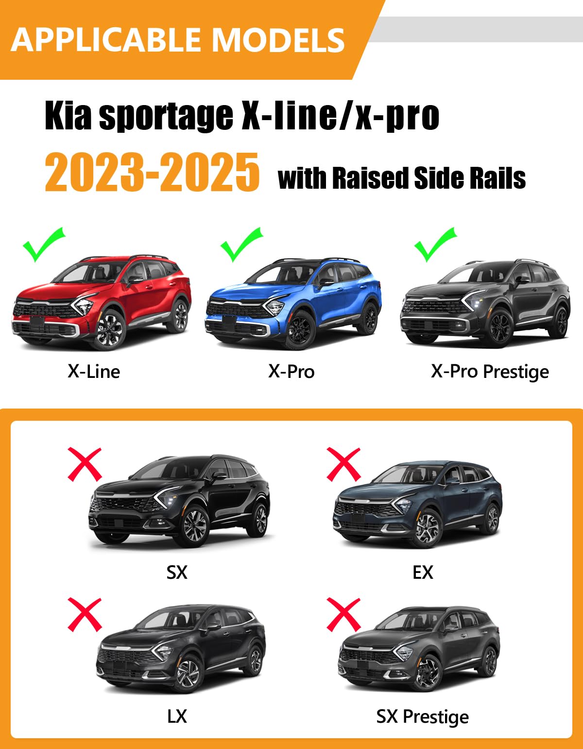 220lbs Lockable Roof Rack Cross Bars Compatible with Kia sportage X-line AWD/X-Pro/X-Pro Prestige Trims 2023-2025 with Raised Side Rail