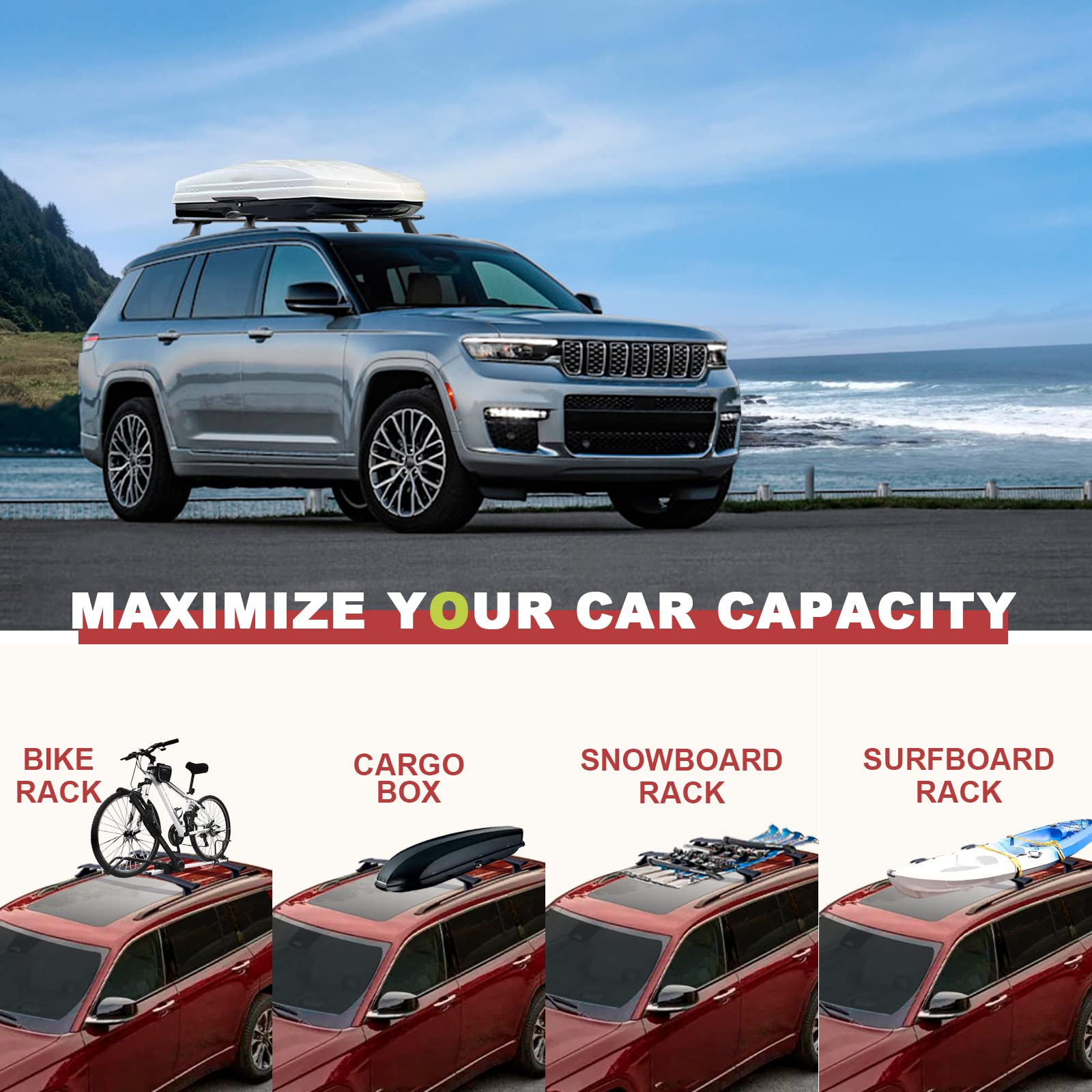 KINGGERI 220lbs Roof Racks Cross Bars Fit for Jeep Grand Cherokee L 2021-2025 & Grand Cherokee 2022-2025