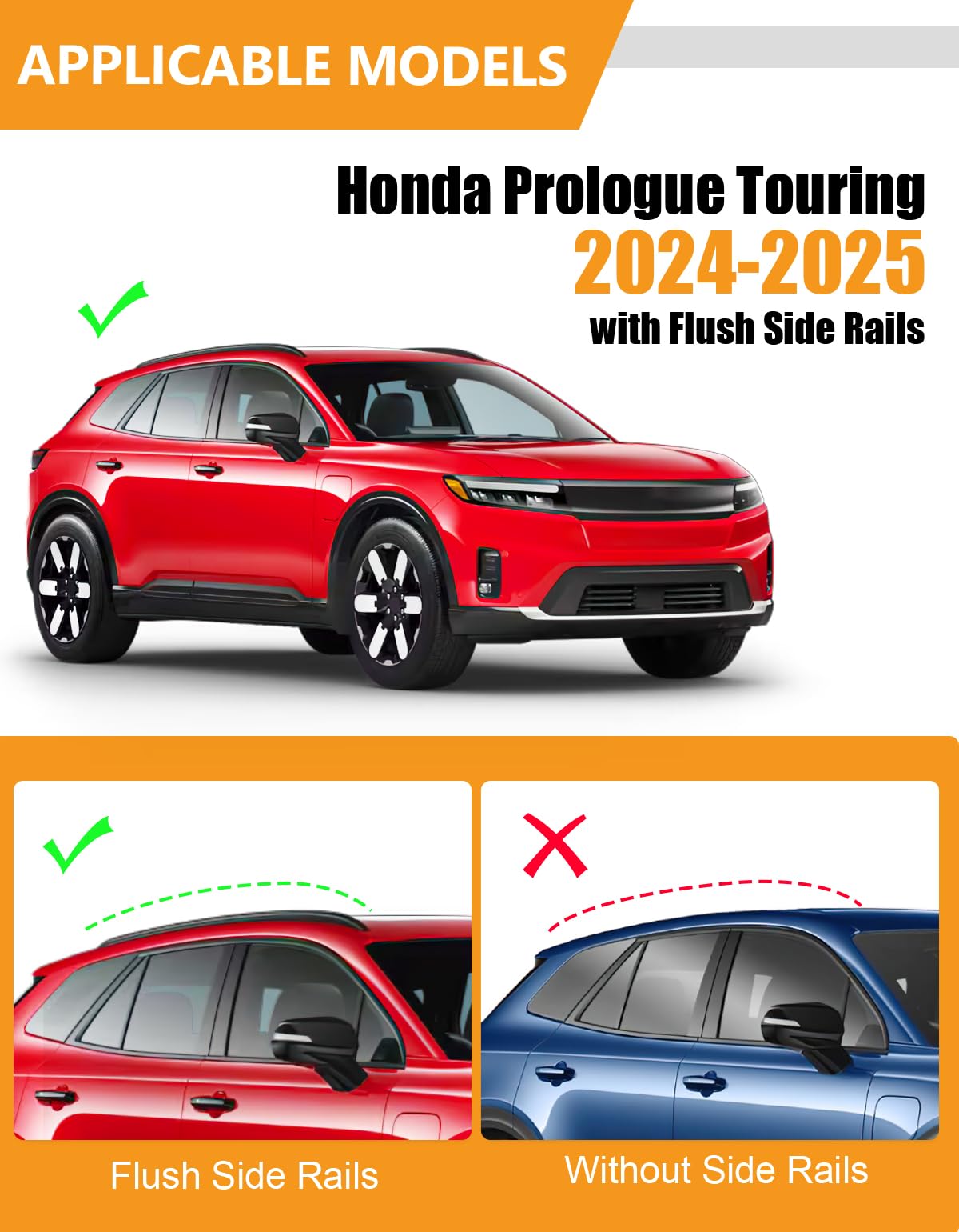 260lbs Lockable Roof Rack Cross Bars Compatible with Honda Prologue Touring 2024 2025 with Flush Side Rails