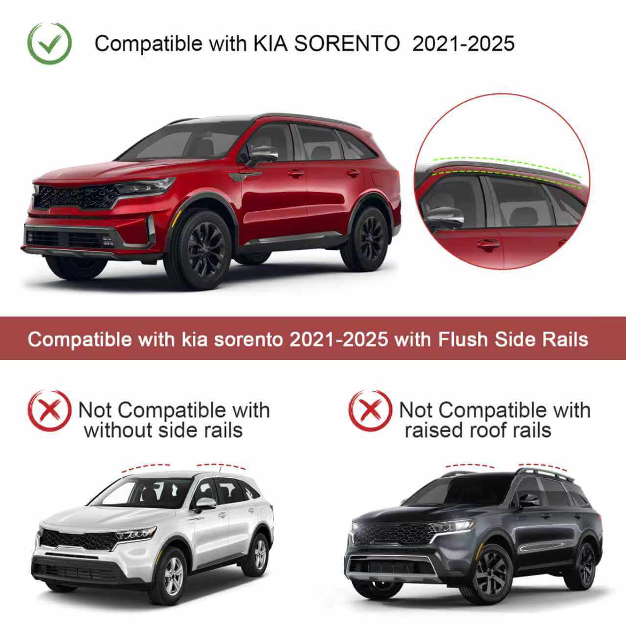 KINGGERI Lockable Roof Rack Cross Bars 220lbs Compatible with KIA Sorento & Sorento Hybrid 2021-2025 with Flush Side Rails