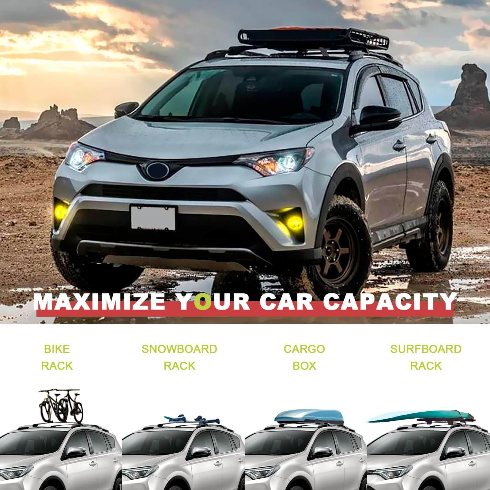 KINGGERI Roof Racks Cross Bars Compatible with Toyota RAV4 2013-2018 with Side Rails