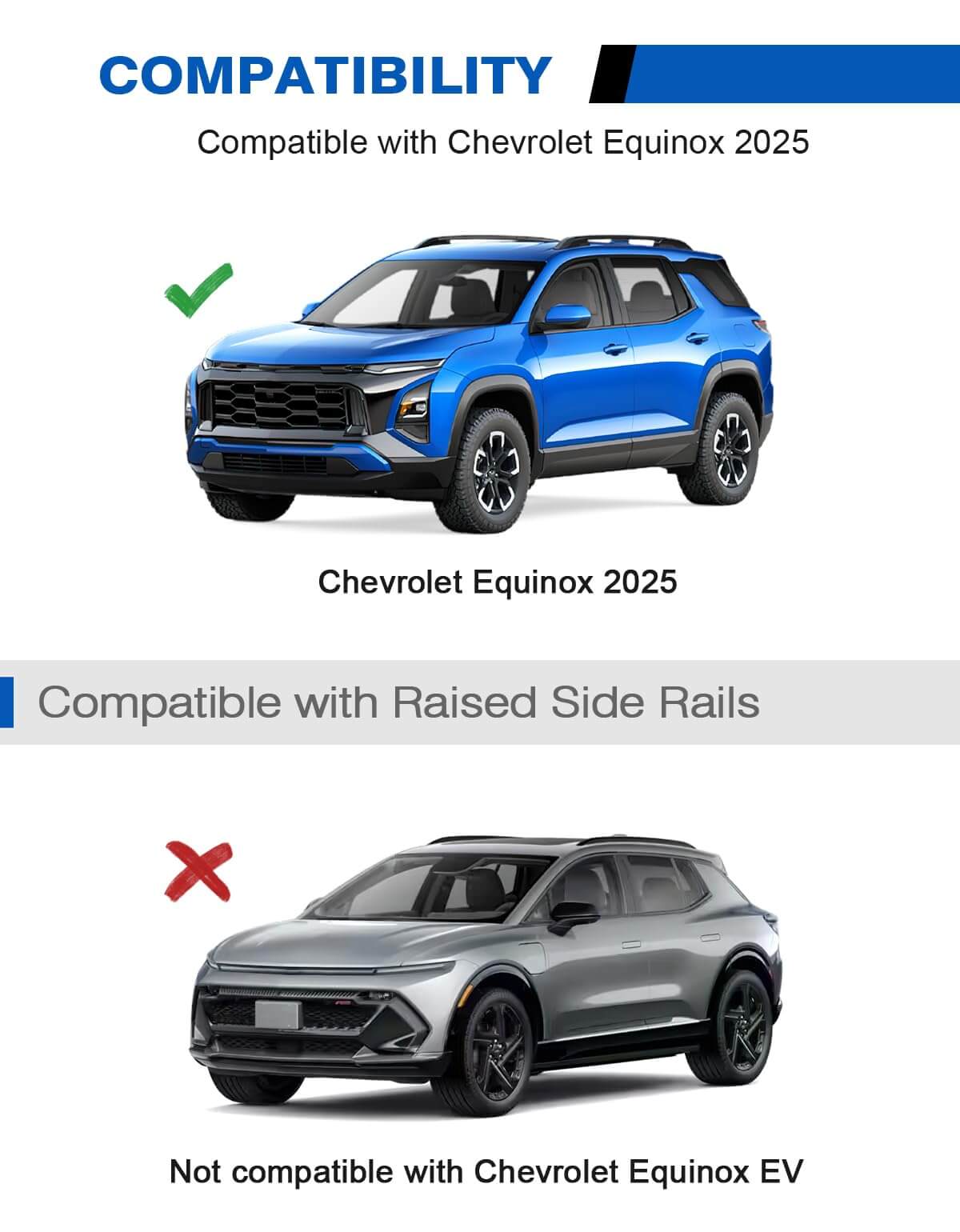 KINGGER 220lbs Roof Rack Cross Bars Compatible with 2025 Chevy Chevrolet Equinox with Raised Side Rails (Not for EV)