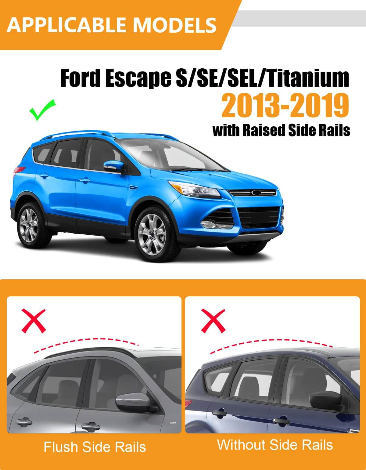 KINGGER 220lbs Lockable Roof Rack Cross Bars Compatible with Ford Escape 2013-2019 with Raised Side Rails