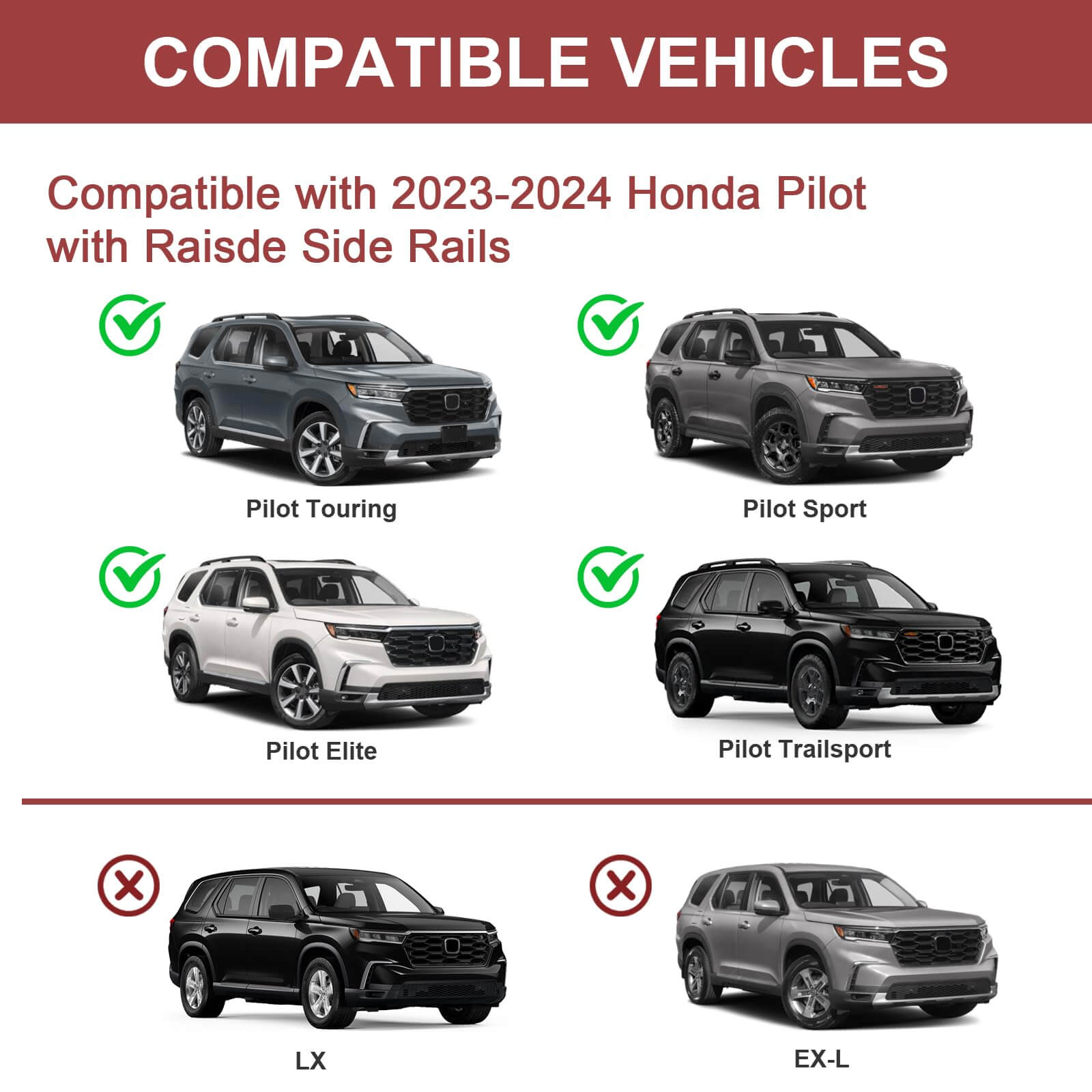 KINGGERI Lockable 220lbs Roof Rack Cross Bars Compatible with Honda Pilot 2023-2025 Sport TrailSport Touring Elite with Raised Rails (Not for LX & EX-L)