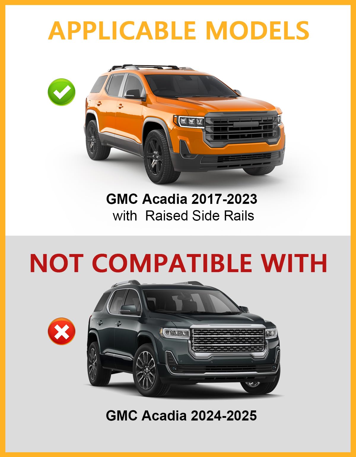 KINGGERI Lockable 260lbs Cross Bars Roof Racks Compatible with GMC Acadia 2017-2023 , All Aluminum Roof Rails Crossbars