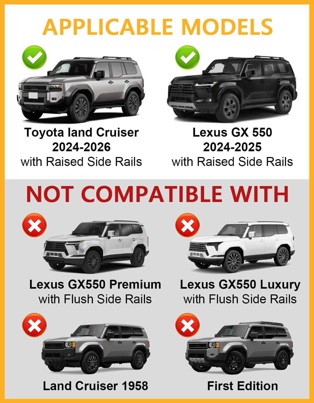 KINGGERI Lockable 220LBS Roof Rack Cross Bars Compatible with 2024 2025 Toyota Land Cruiser 250 & Lexus GX550 with Raised Side Rails