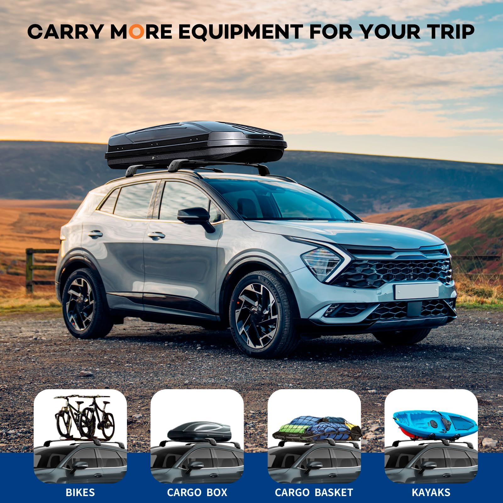 Lockable Roof Rack Cross Bars 260lbs Fit for 2023-2025 Kia Sportage SX/EX & SX/EX Prestige with Flush Rails