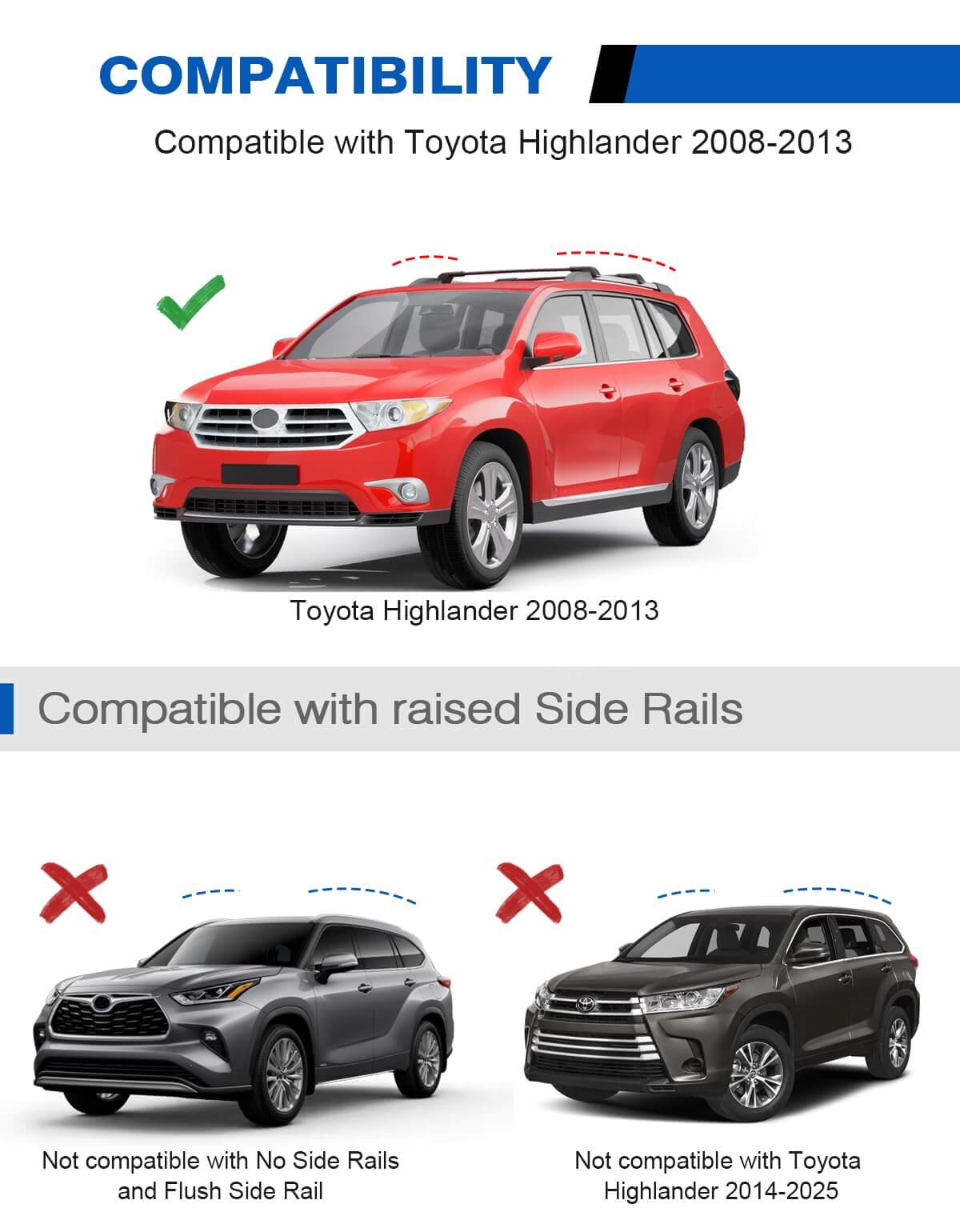 KINGGERI Lockable Roof Rack Cross Bars 220lbs Fit for Toyota Highlander 2008-2013,Heavy Duty Lockable Aluminum