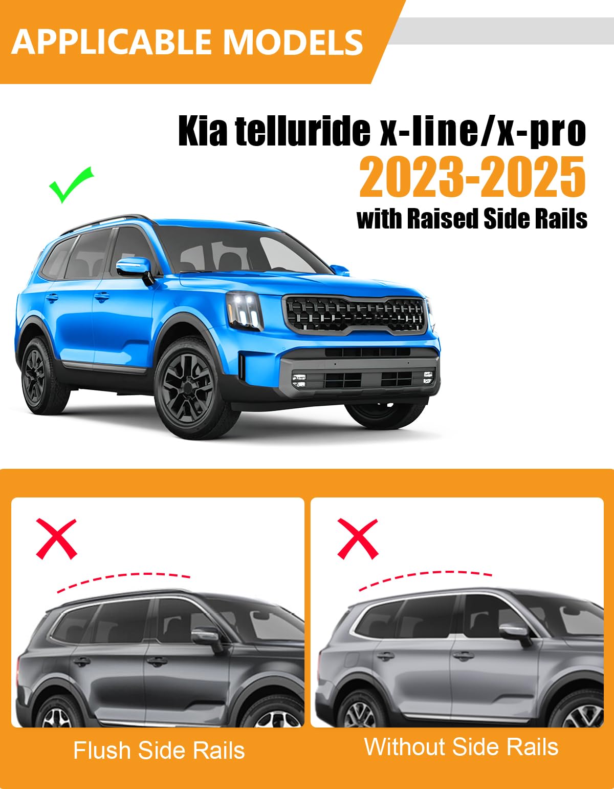 220lbs Lockable Roof Rack Cross Bars Compatible with Kia Telluride X-PRO X-LINE 2023-2025 with Raised Side Rails
