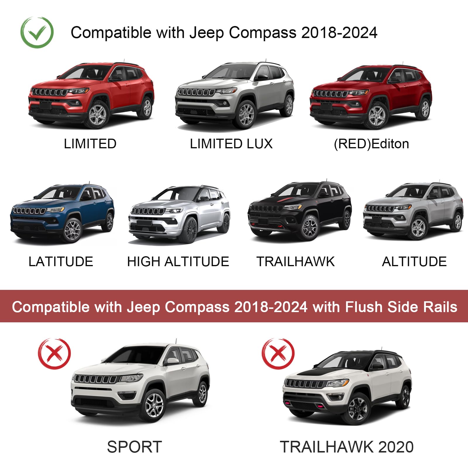 KINGGERI 260lbs Roof Racks Cross Bars Fit for Jeep Compass 2018-2025, Aluminum Heavy Duty Roof Rails Crossbars