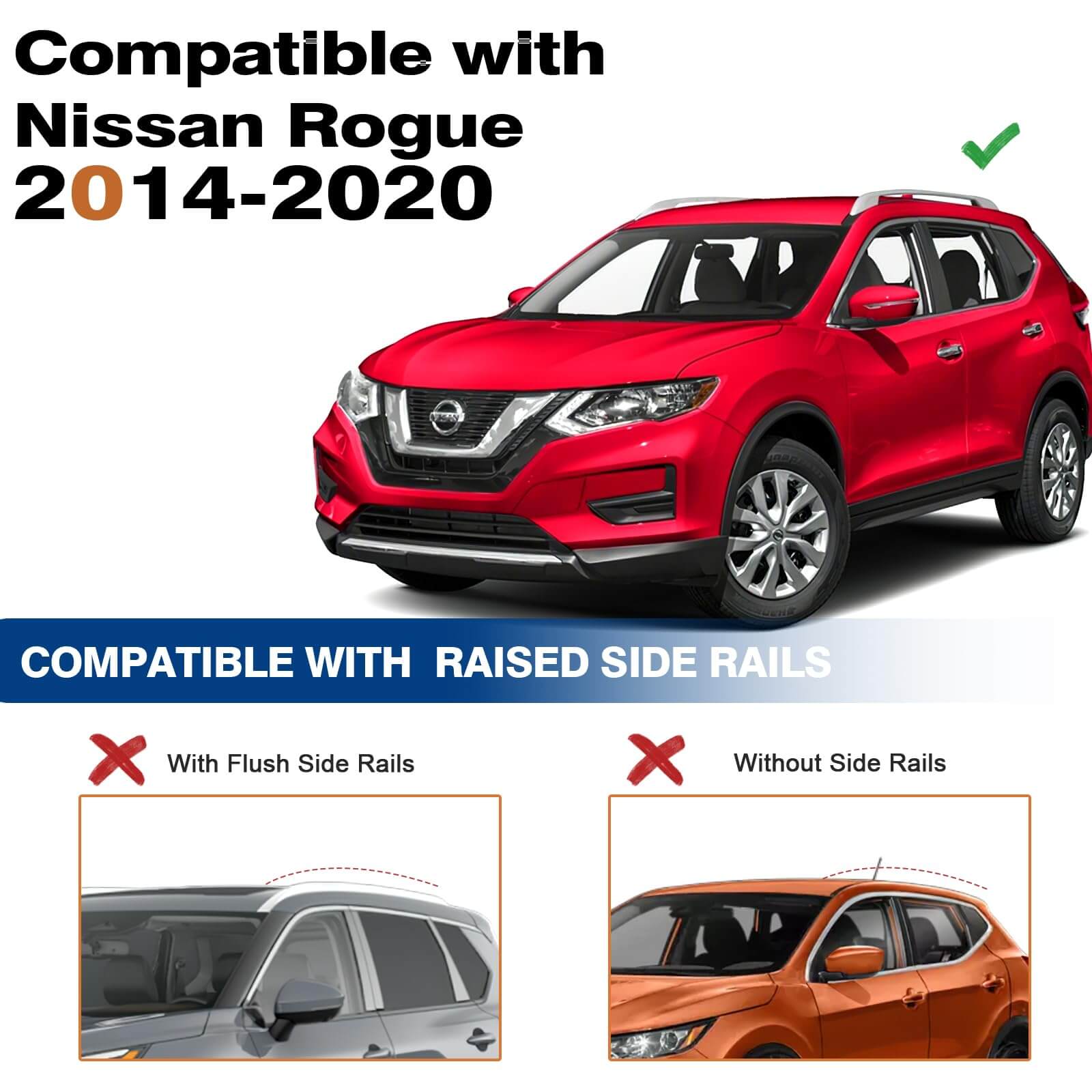 KINGGERI Roof Rack Cross Bars 220lbs Fit for Nissan Rogue 2014-2020 (with Raised Side Rails)
