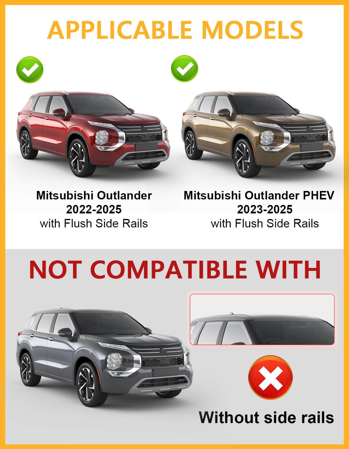 KINGGERI Lockable 220lb Roof Rack Cross Bars Fit for Mitsubishi Outlander 2022-2025 & Outlander PHEV 2023-2025 (with Flush Side Rails)