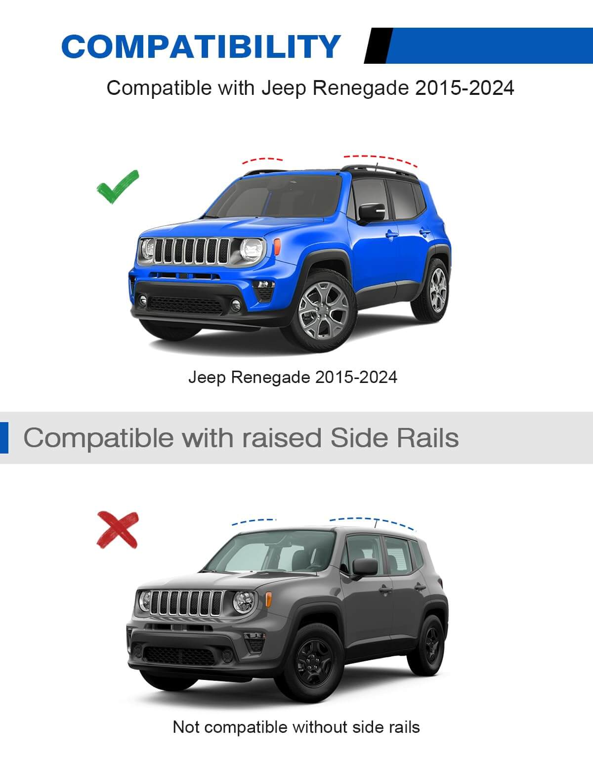 KINGGERI Lockable Roof Rack Cross Bars 220lbs Compatible with 2015-2024 Jeep Renegade (with Raised Side Rails)