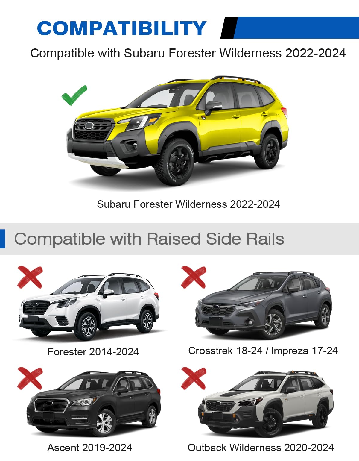 Lockable Roof Rack Cross Bars 220lbs Compatible with Subaru Forester Wilderness 2022-2024
