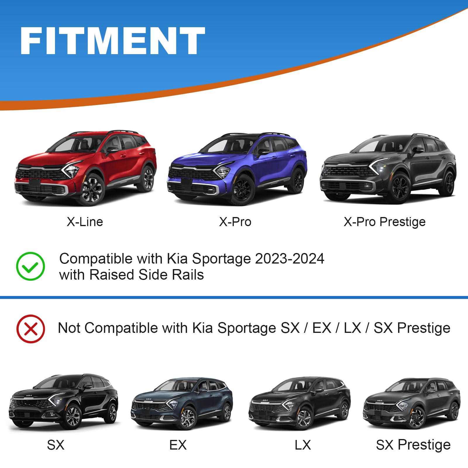 KINGGERI Roof Rack Cross Bars 220lb Fit for Kia Sportage 2023-2025 X-Line AWD/Sportage X-Pro/Sportage X-Pro Prestige with Raised Side Rails