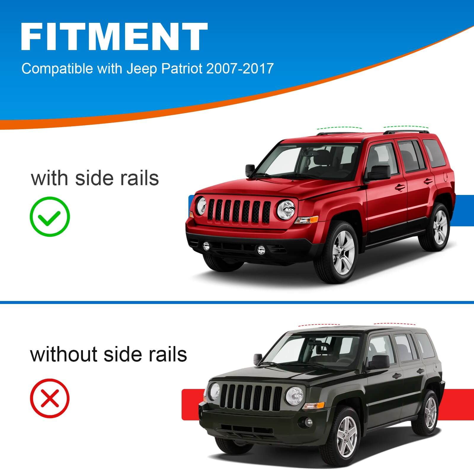 KINGGERI Roof Rack Cross Bars 220lb Compatible with Jeep Patriot 2007-2017 with Raised Side Rail