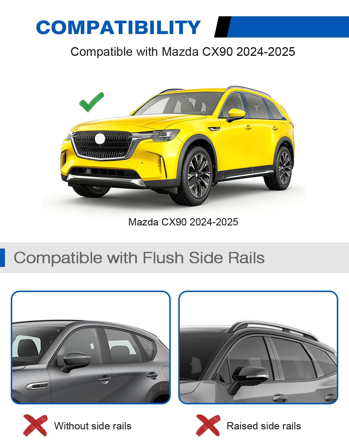 KINGGERI Lockable Roof Rack Cross Bars 220lbs Compatible with Mazda CX90 2024 2025,Heavy Duty Aluminum Roof Rails Crossbars