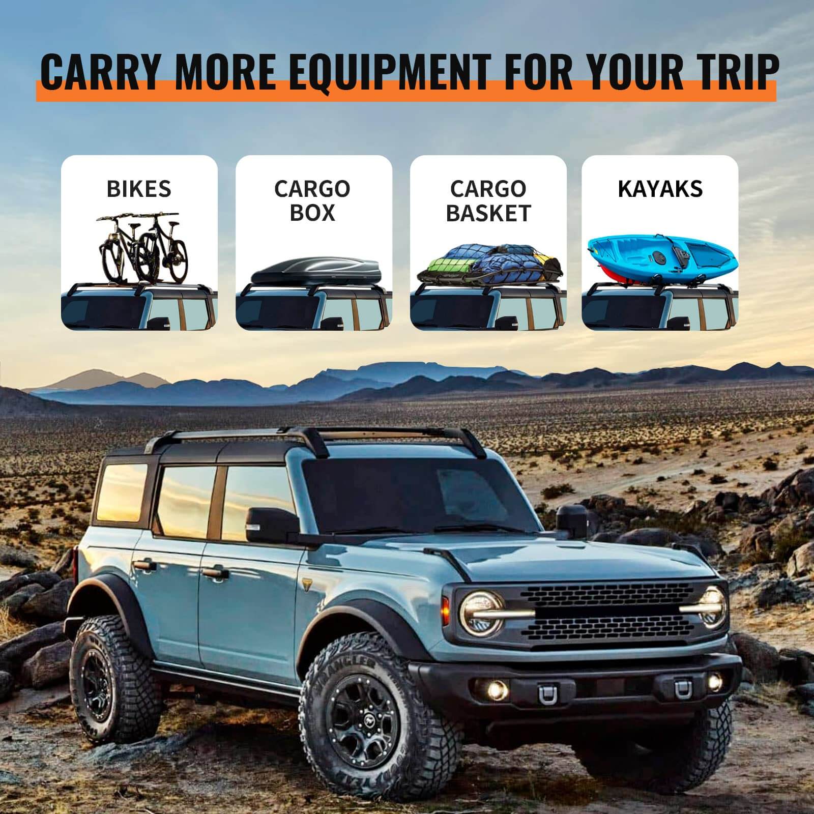 Roof Rack Cross Bars Kit Compatible with Ford Bronco 2021-2025, Hard TOP 2Door & 4Door, Aluminum Crossbars