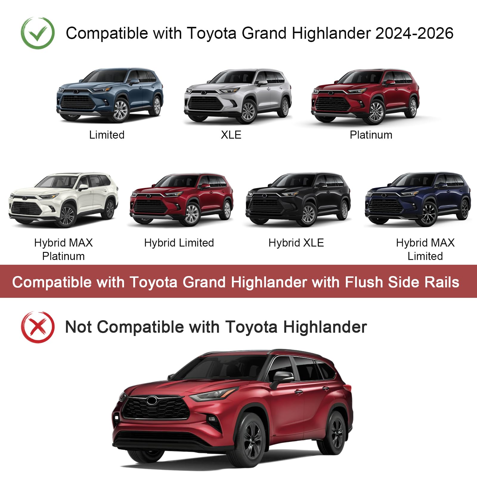 KINGGERI Heavy Duty Roof Rack Cross Bars Compatible with Toyota Grand Highlander & Lexus TX 2024-2026 (with Flush Side Rails)