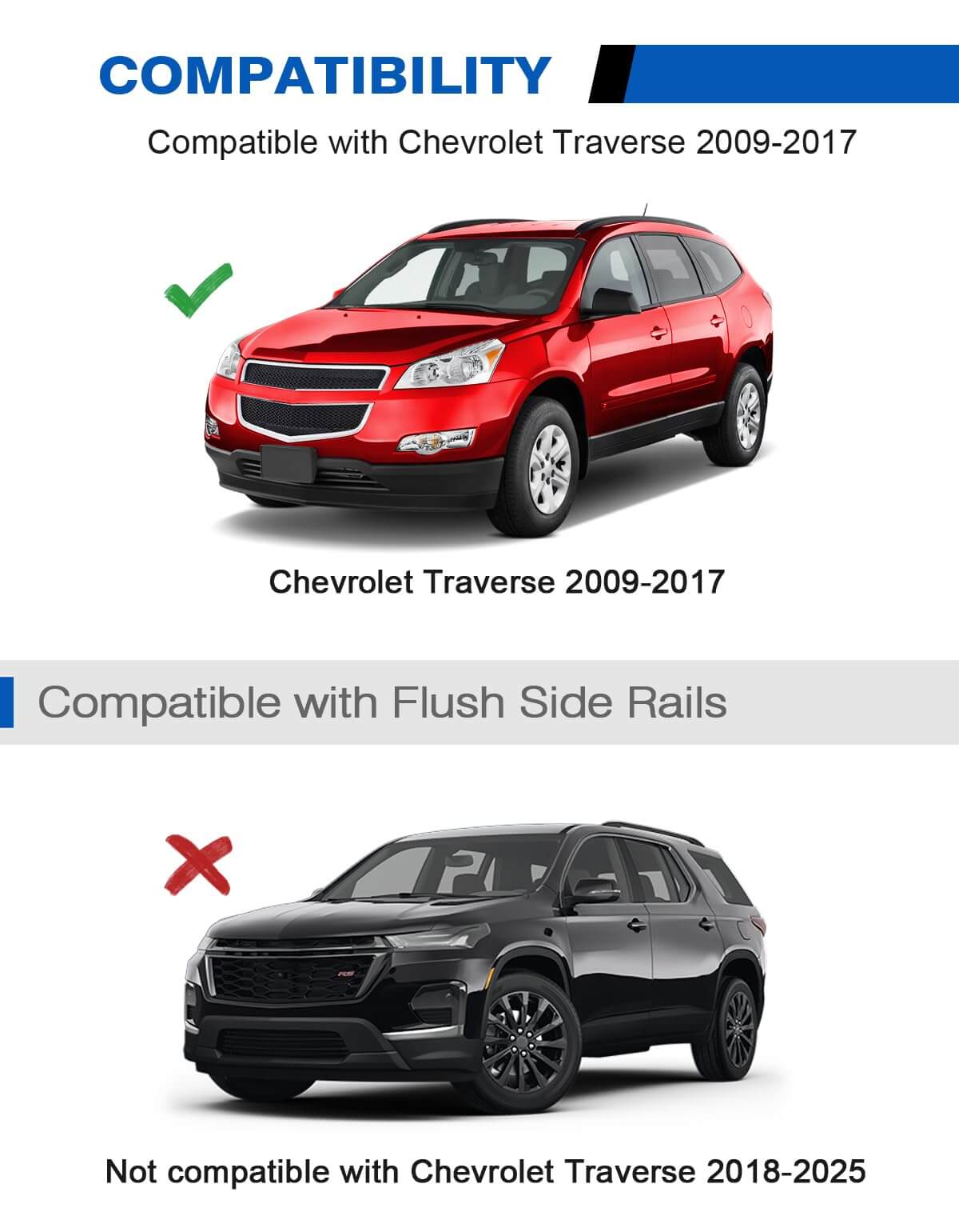 KINGGERI Lockable 260lbs Roof Rack Cross Bars Compatible with 2009-2017 Chevy Chevrolet Traverse with Flush Side Rails