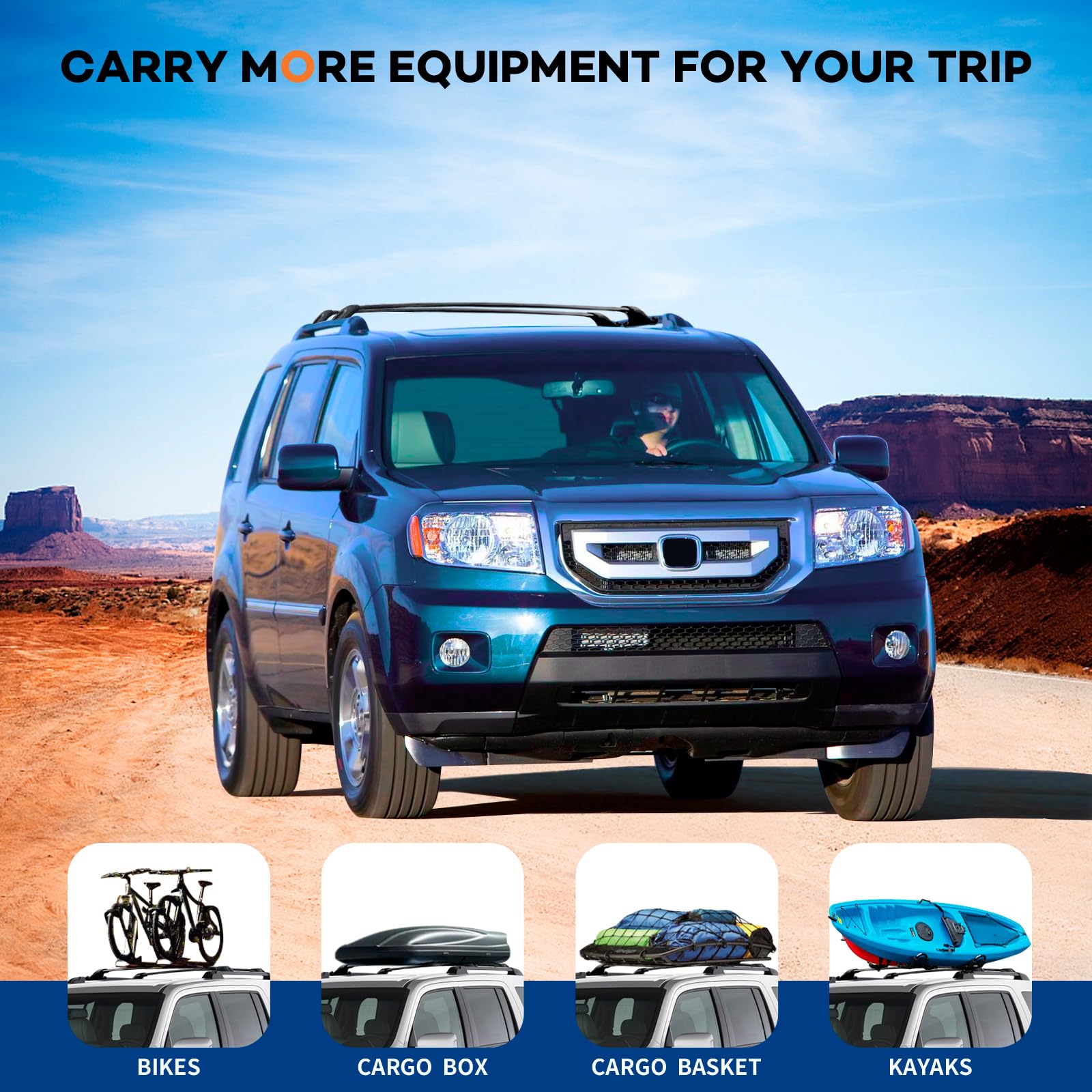 KINGGERI Roof Rack Cross Bars Compatible with Honda Pilot 2009-2015 with Side Rails