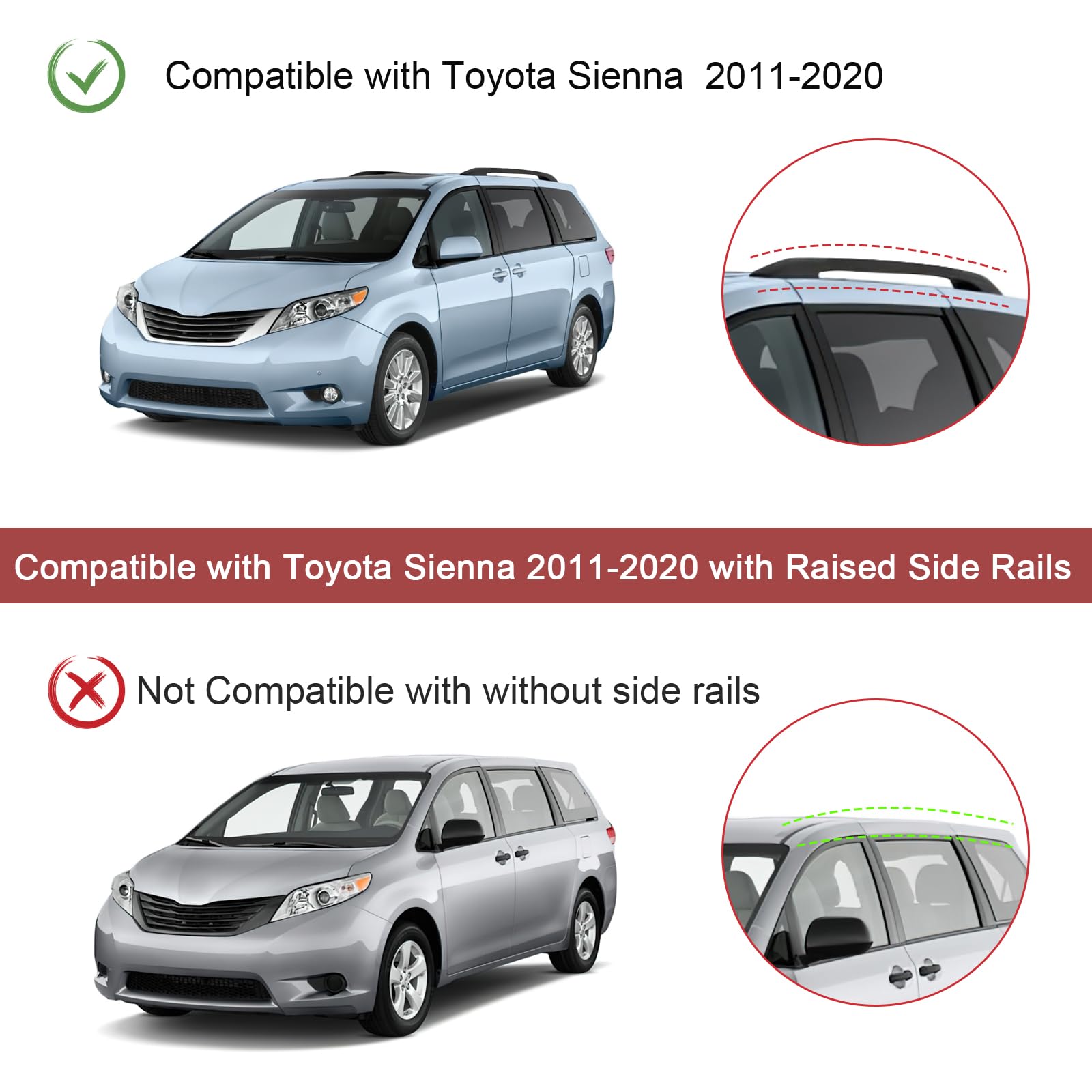 KINGGERI 220Lbs Roof Rack Cross Bars Compatible with Toyota Sienna 2011-2020, Heavy Duty Aluminum