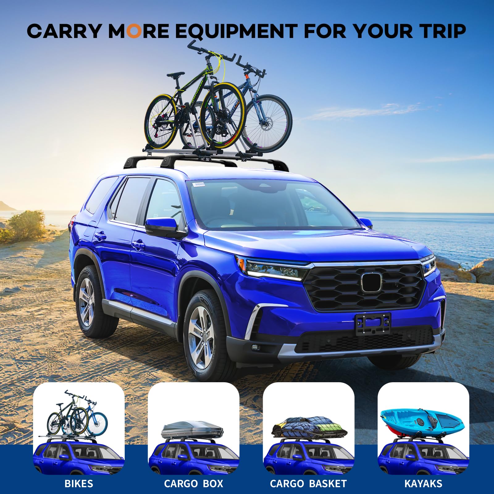 KINGGERI Roof Rack Cross Bars Compatible with Honda Pilot LX EX-L2023-2025 (Without Side Rails), Heavy Duty Aluminum