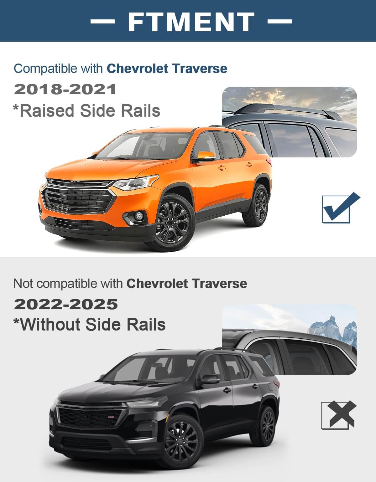 Roof Rack Cross Bars 220lbs Compatible with Chevy Chevrolet Traverse 2018 2019 2020 2021, All-Metal Aluminum Heavy Duty Crossbar