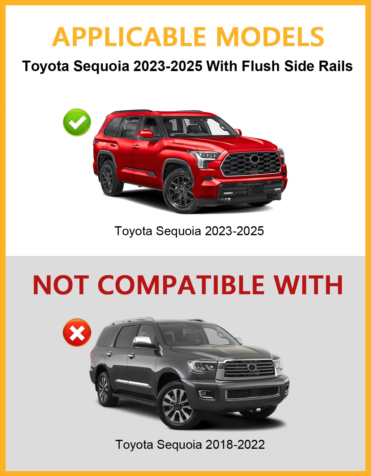 260lbs Lockable Roof Rack Cross Bars Compatible with Toyota Sequoia 2023-2025 with Flush Rails