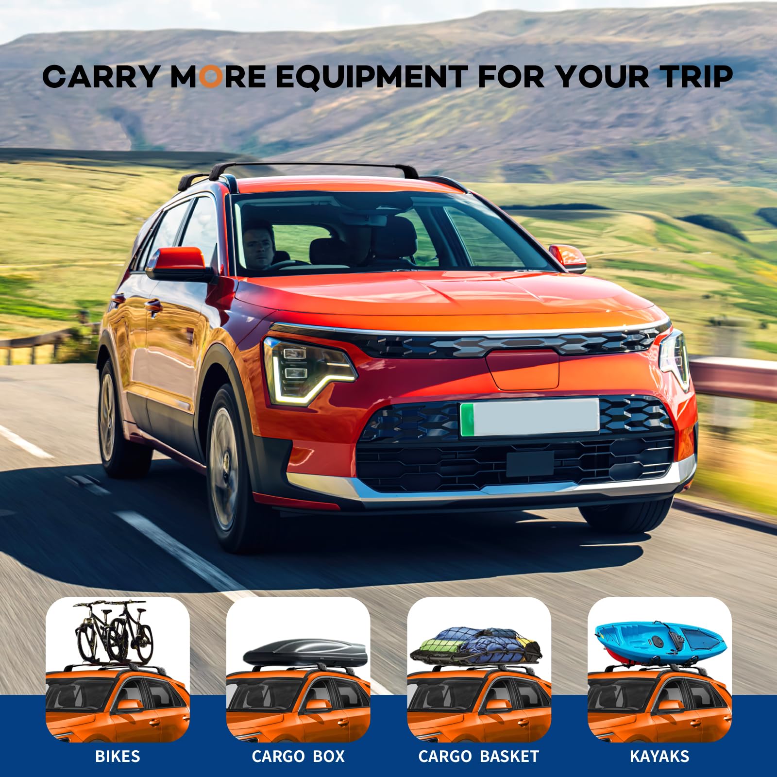 KINGGERI Roof Rack Cross Bars 260lbs Fit for Kia NIRO 2023-2025 with Flush Side Rails,Heavy Duty Aluminum