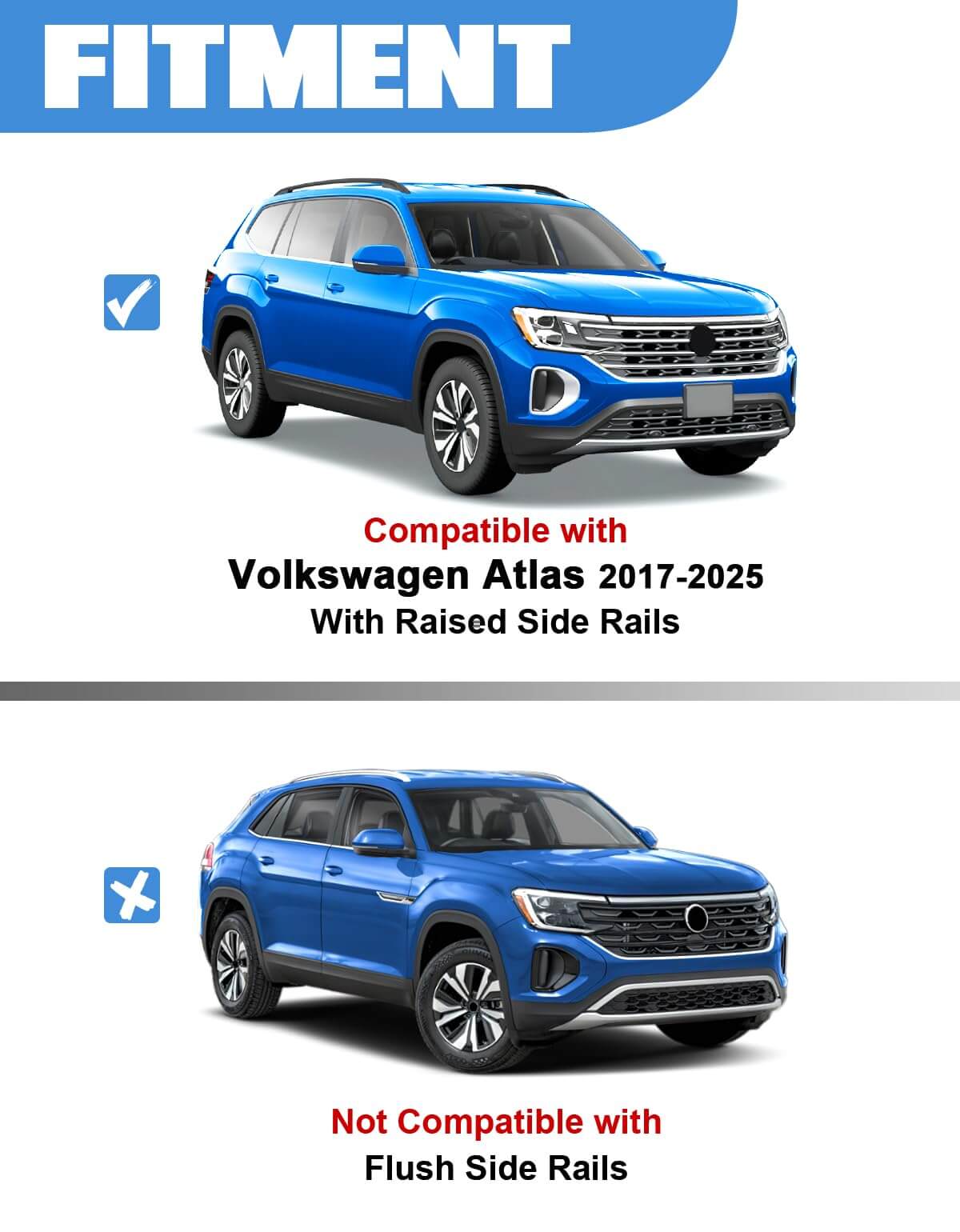 KINGGER Lockable Roof Rack Cross Bars 220lb Compatible with Volkswagen VW Atlas 2017-2025 with Raised Side Rails(Not for Atlas Cross Sport)