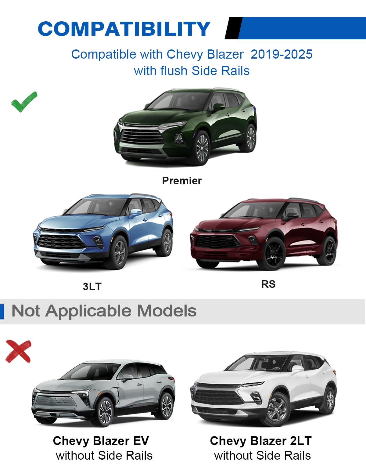 260lbs Lockable Roof Rack Cross Bars Compatible with Chevy Chevrolet Blazer 2019-2025 (Not for Blazer EV)