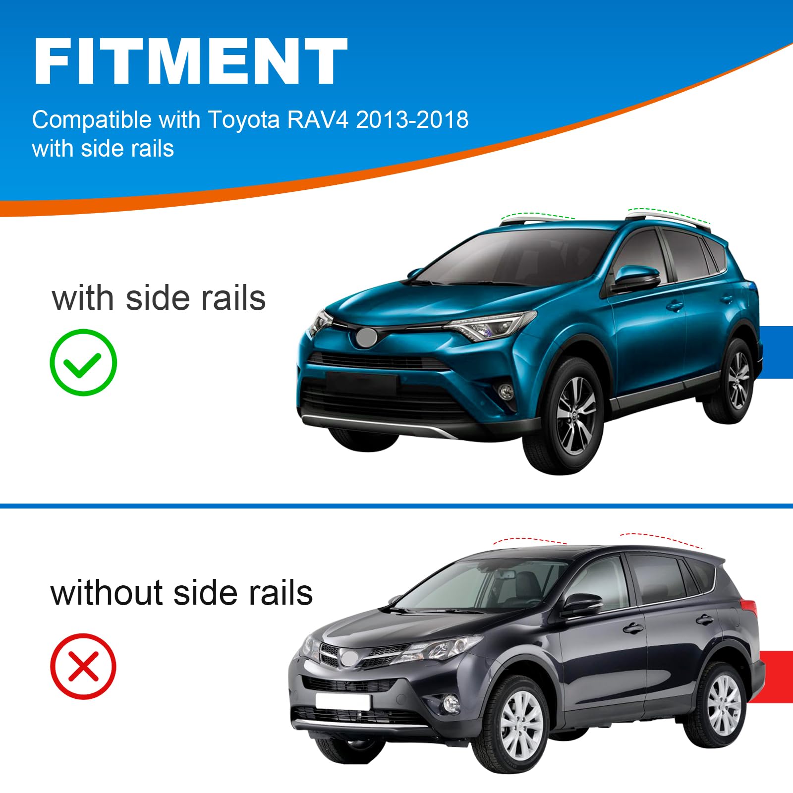 KINGGERI Roof Racks Cross Bars Compatible with Toyota RAV4 2013-2018 with Side Rails