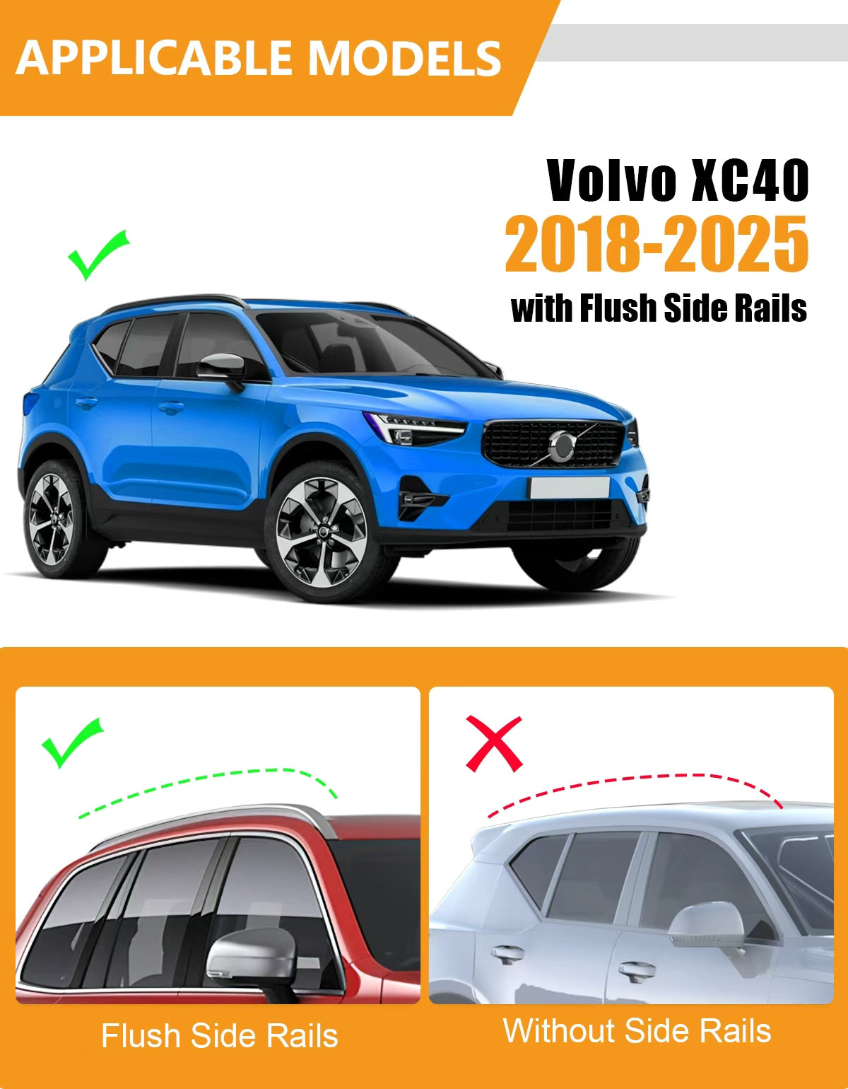 KINGGERI Lockable Roof Rack Cross Bars 220lbs Fit for Volvo XC-40 XC40 2018-2025,Heavy Duty Anti-Theft Aluminum Rails