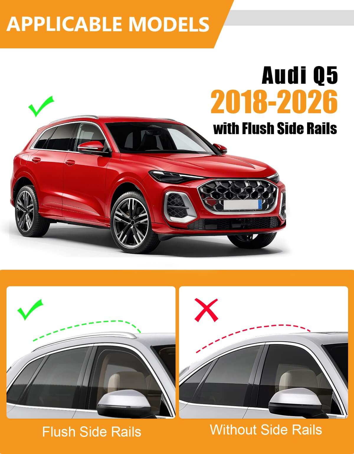 KINGGERI 220lb Lockable Roof Rack Cross Bars Compatible with Audi Q5 2018-2026 with Flush Side Rails