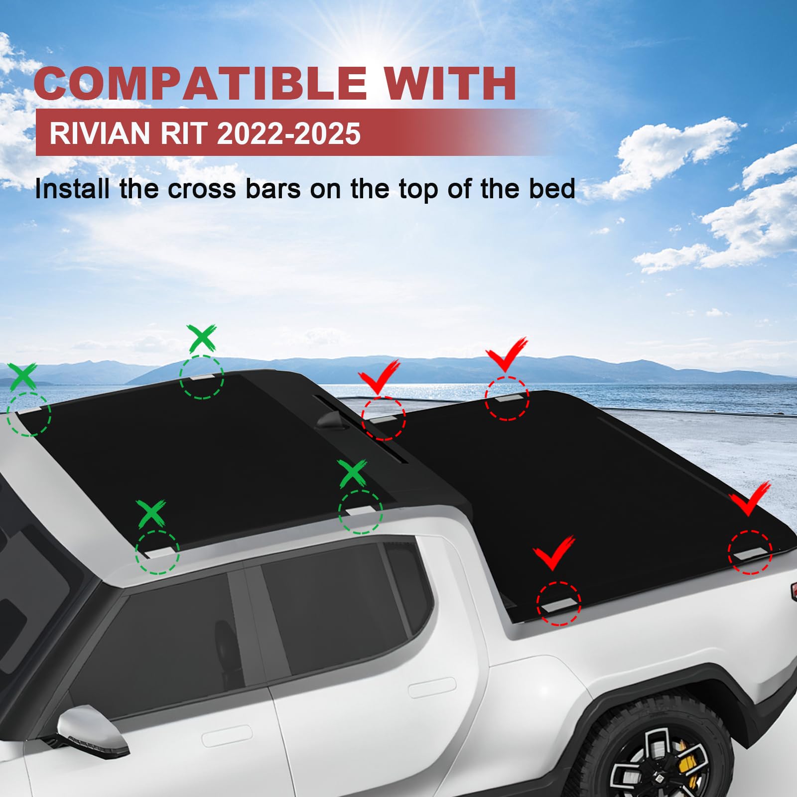 Lockable Roof Rack Cross Bars Compatible with Rivian R1T 2022-2025,Truck Pickup Bed Heavy Duty 260lbs