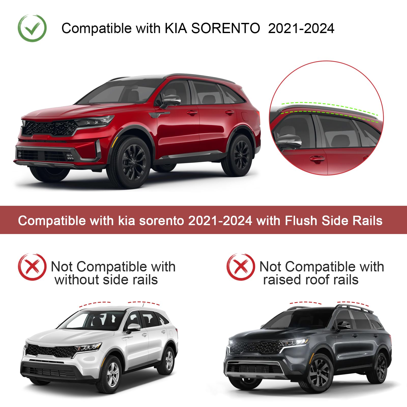 Lockable Roof Rack Cross Bars 220lbs Compatible with KIA Sorento & Sorento Hybrid 2021-2025 with Flush Side Rails