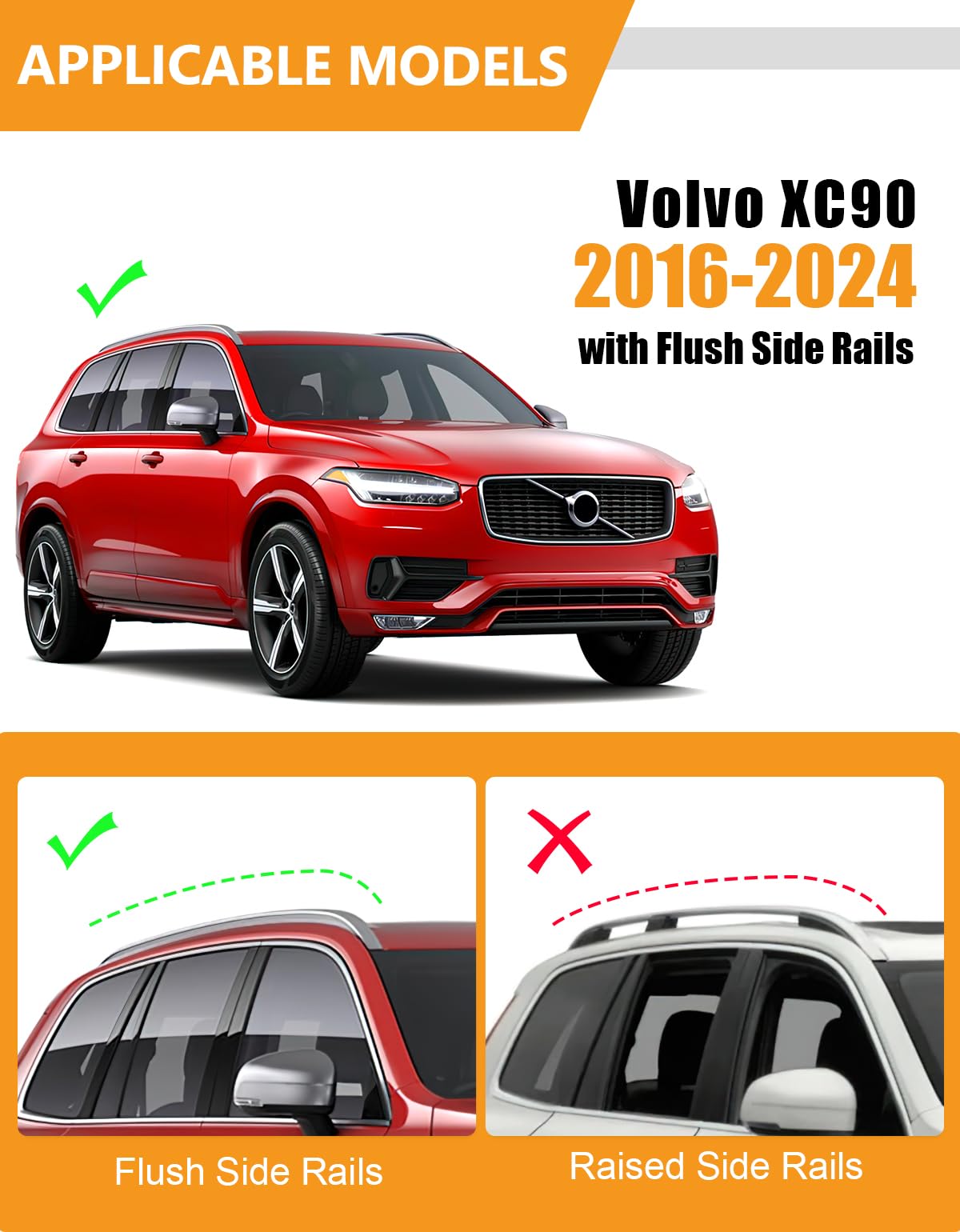 220lbs Roof Rack Cross Bars Compatible with Volvo XC90 XC-90 2016-2025