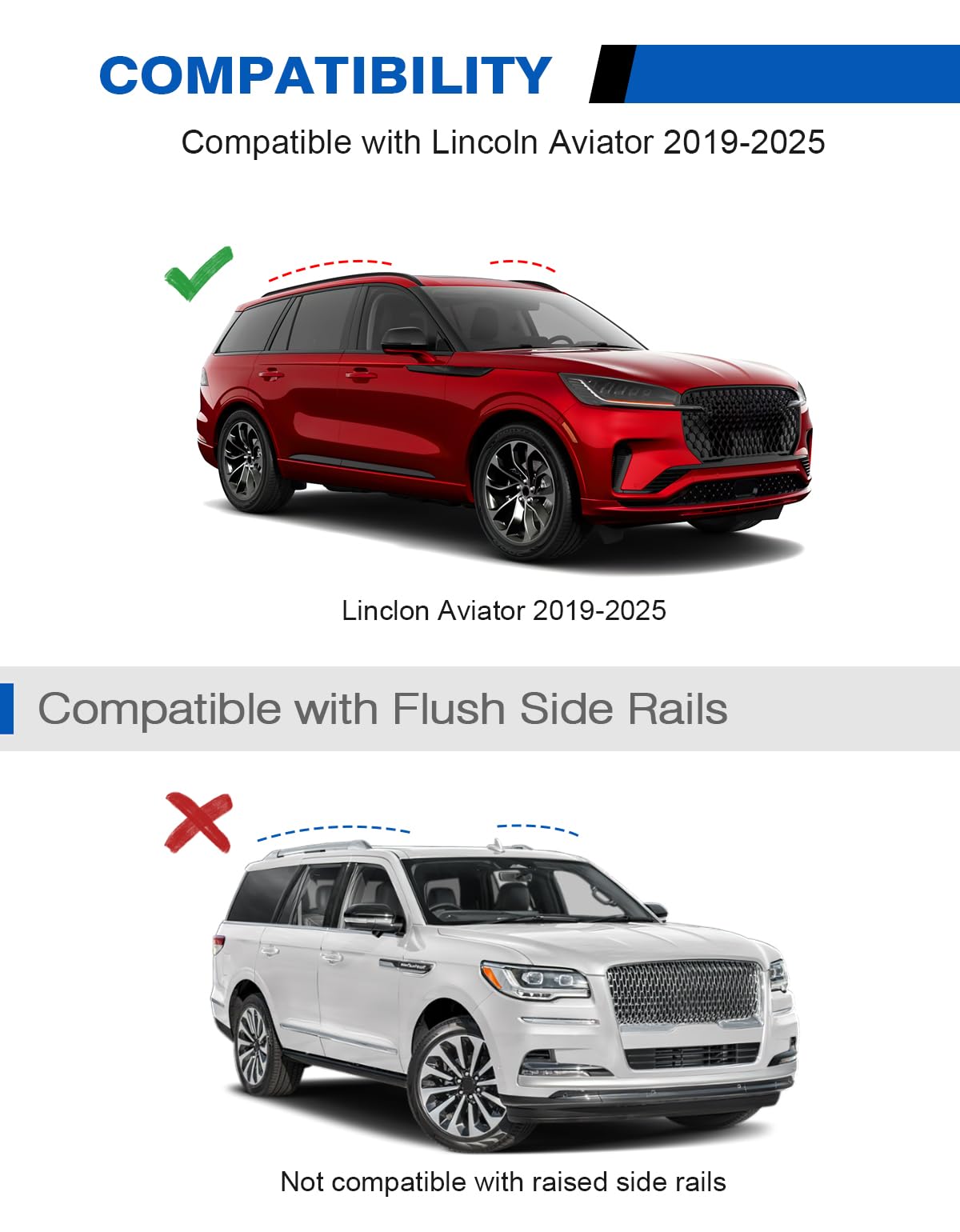 Roof Rack Cross Bars 220lbs Compatible with Lincoln Aviator 2019 2020 2021 2022 2023 2024 2025