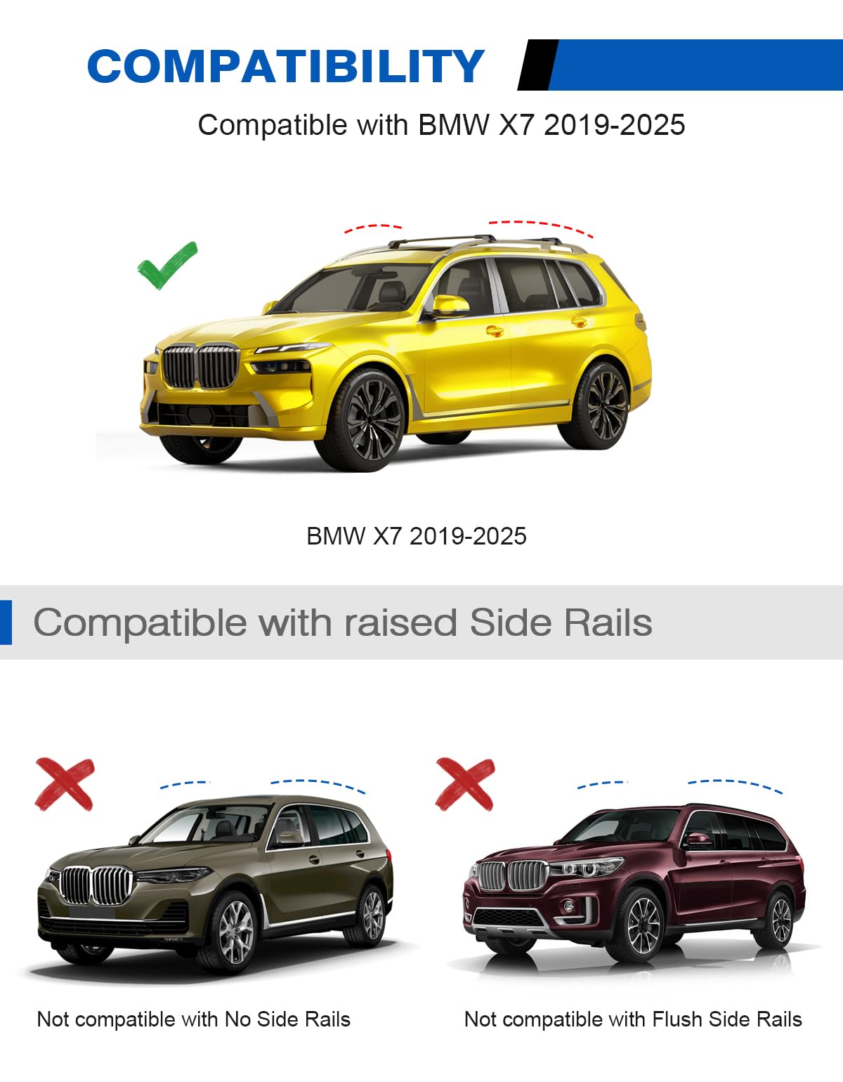 KINGGERI Roof Rack Cross Bars 220lbs Compatible with BMW X7 G07 2019-2025 with Raised Side Rails